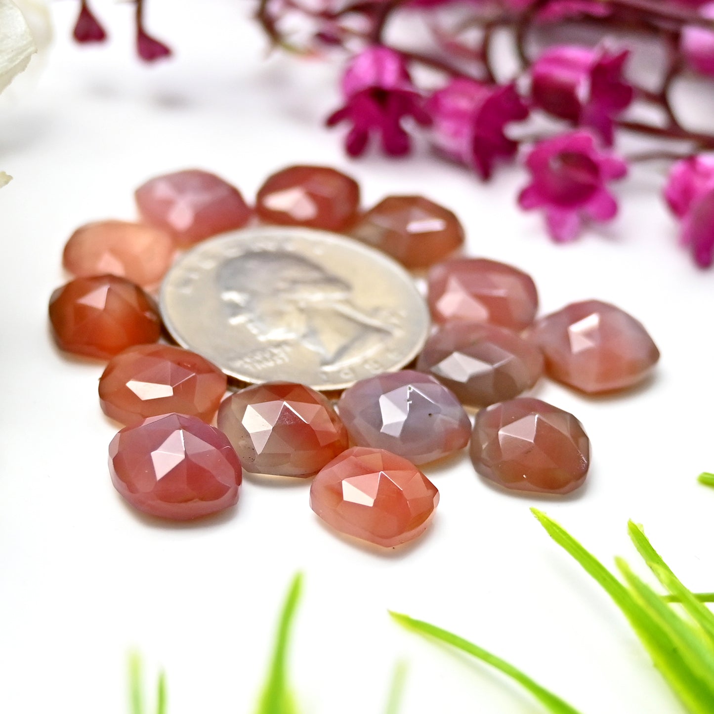 Calibrated Natural Botswana Agate Faceted Rose Cut Cabochon 9x9mm - 10x10mm