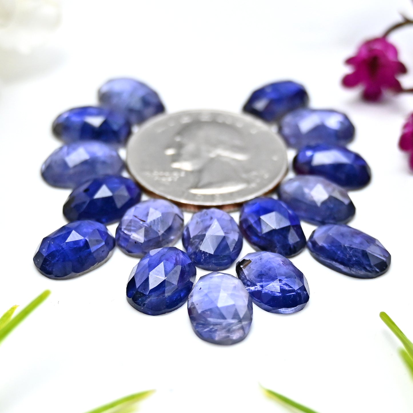 Calibrated Natural Iolite Faceted Rose Cut Cabochon 8x12mm
