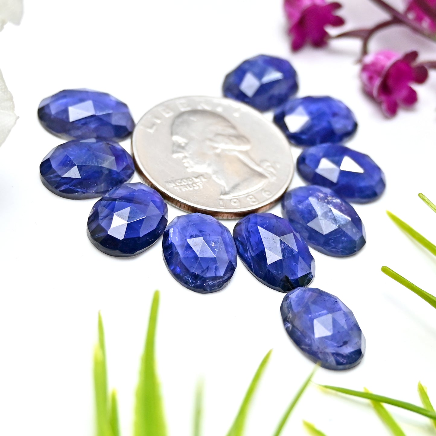 Calibrated Natural Iolite Faceted Rose Cut Cabochon 10x14mm
