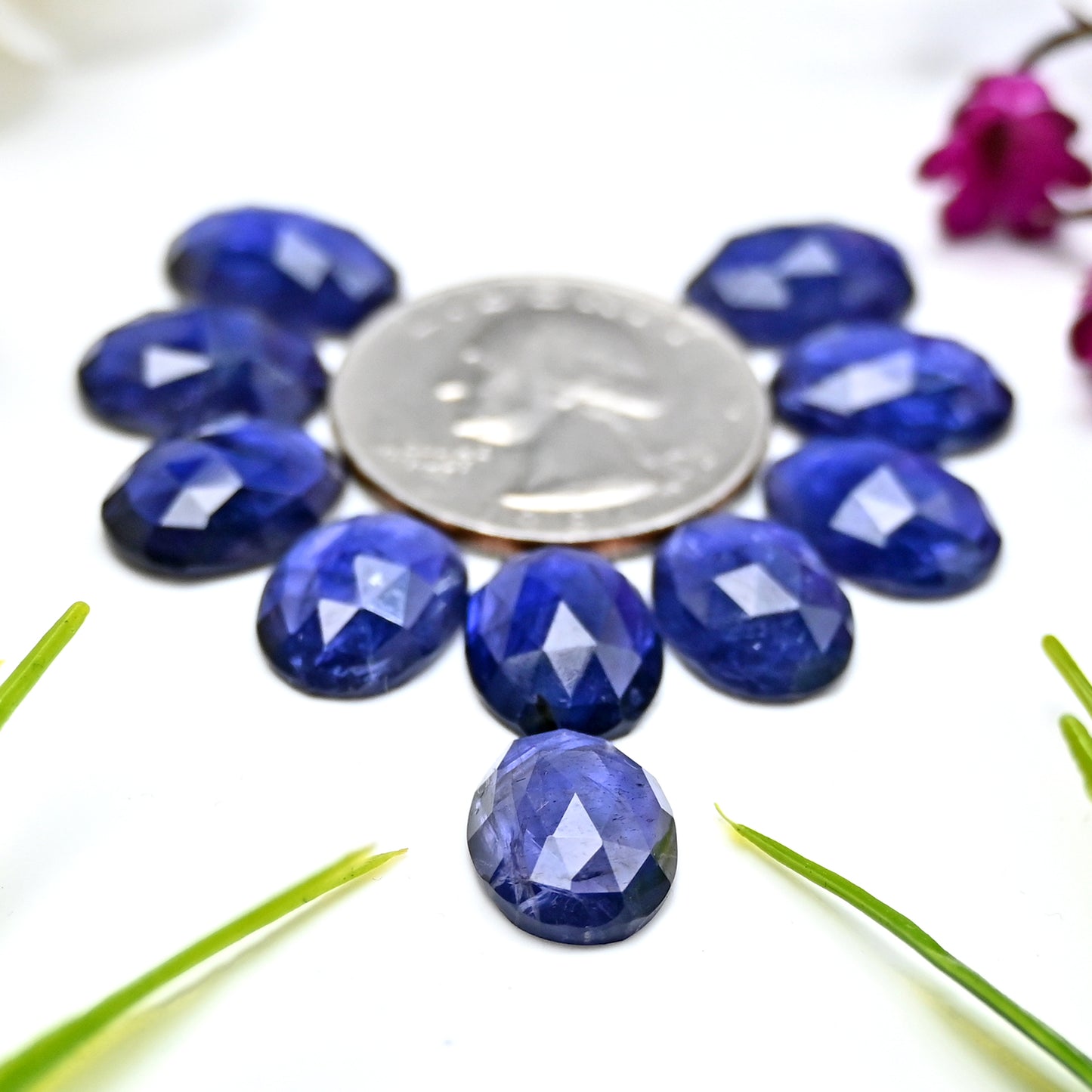Calibrated Natural Iolite Faceted Rose Cut Cabochon 10x14mm
