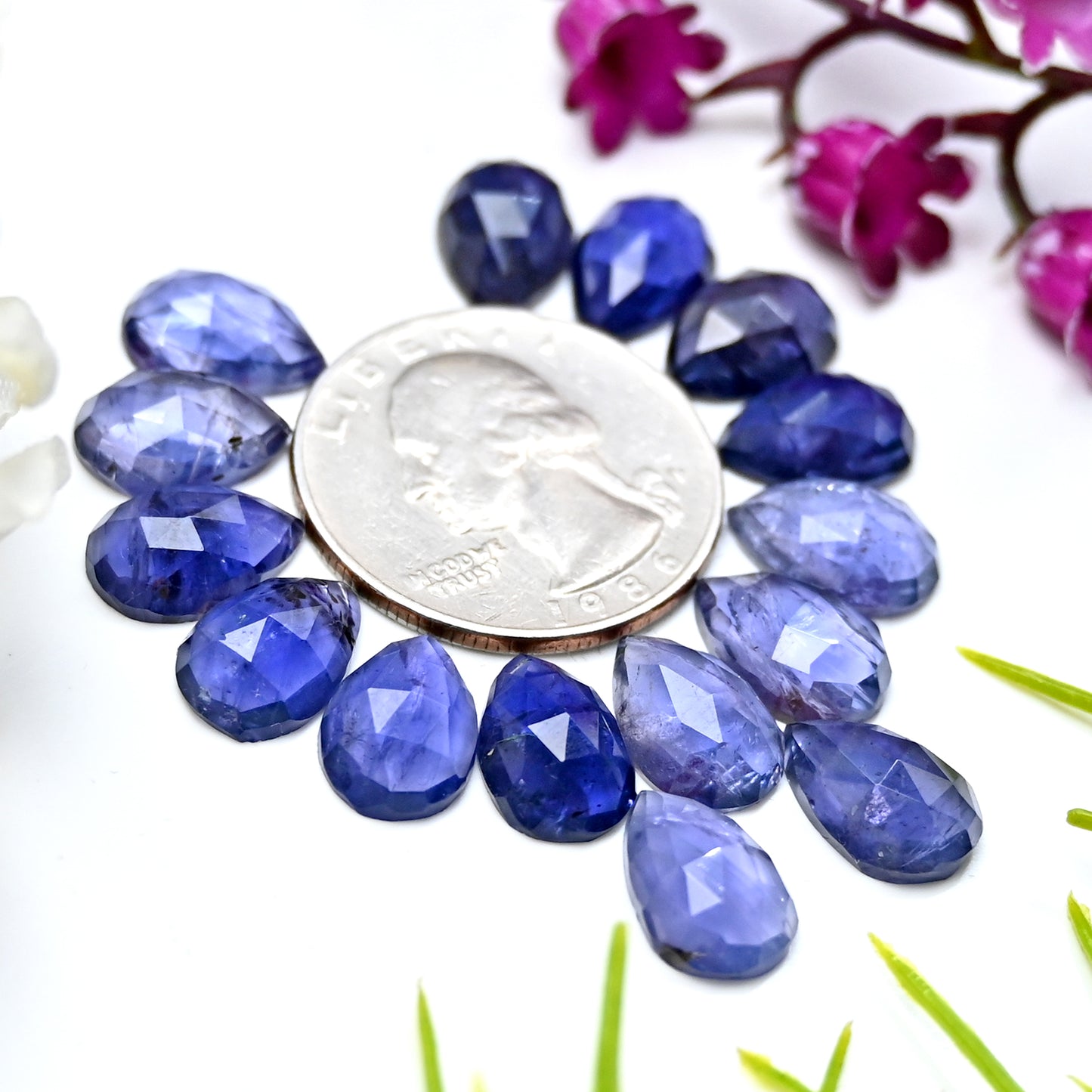 Calibrated Natural Iolite Faceted Rose Cut Cabochon 8x12mm