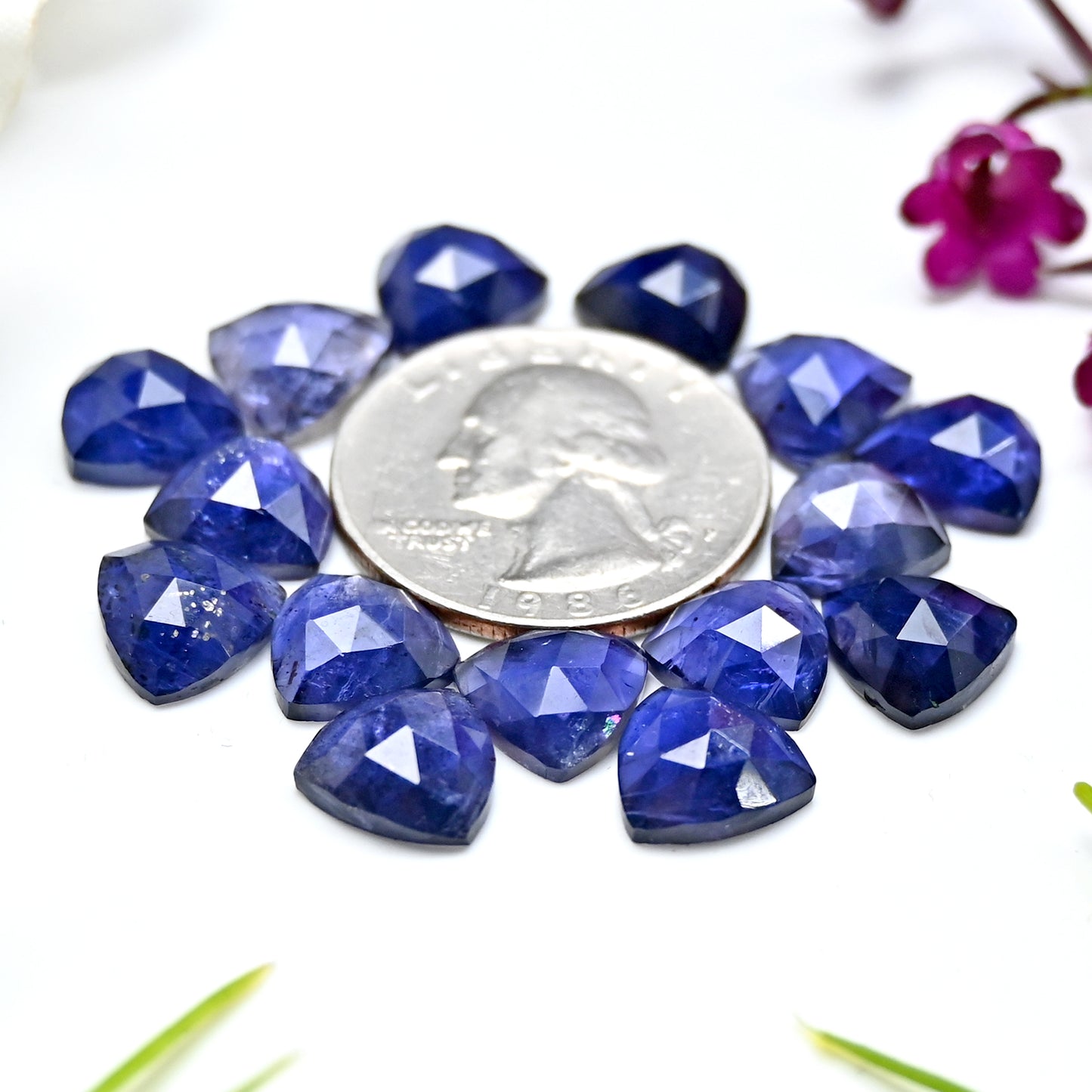 Calibrated Natural Iolite Faceted Rose Cut Cabochon 10x10mm