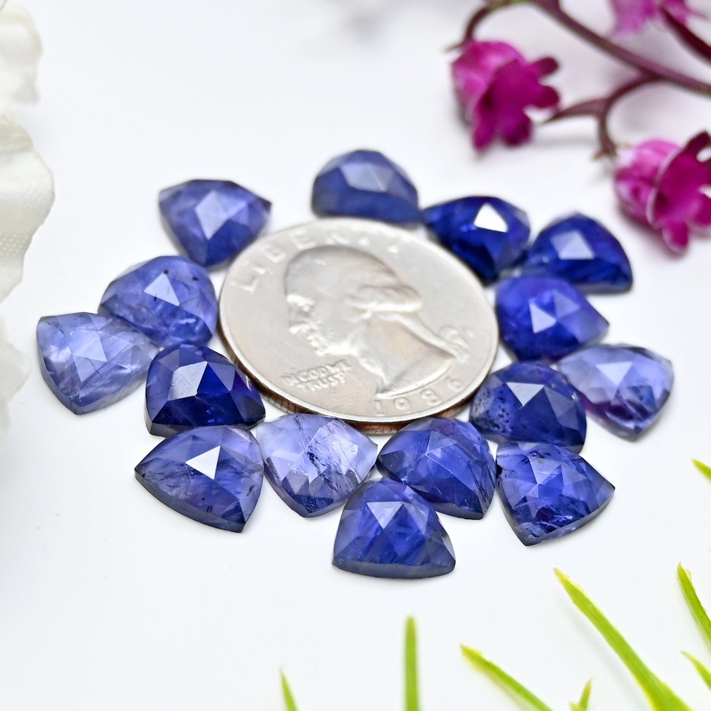 Calibrated Natural Iolite Faceted Rose Cut Cabochon 10x10mm