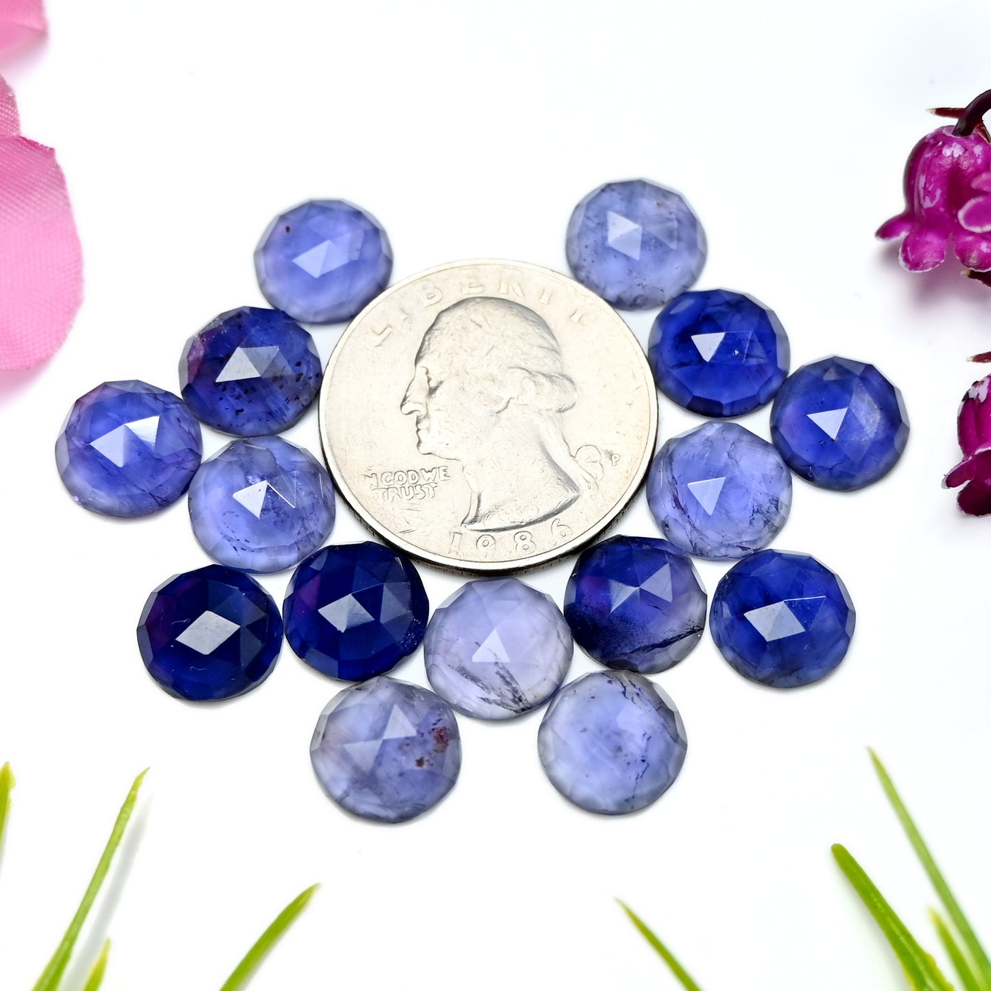 43.55cts Natural Iolite 10mm Calibrated Rose Cut Cabochon Round Shape AA Grade Gemstone Parcel -Total 15 Pcs