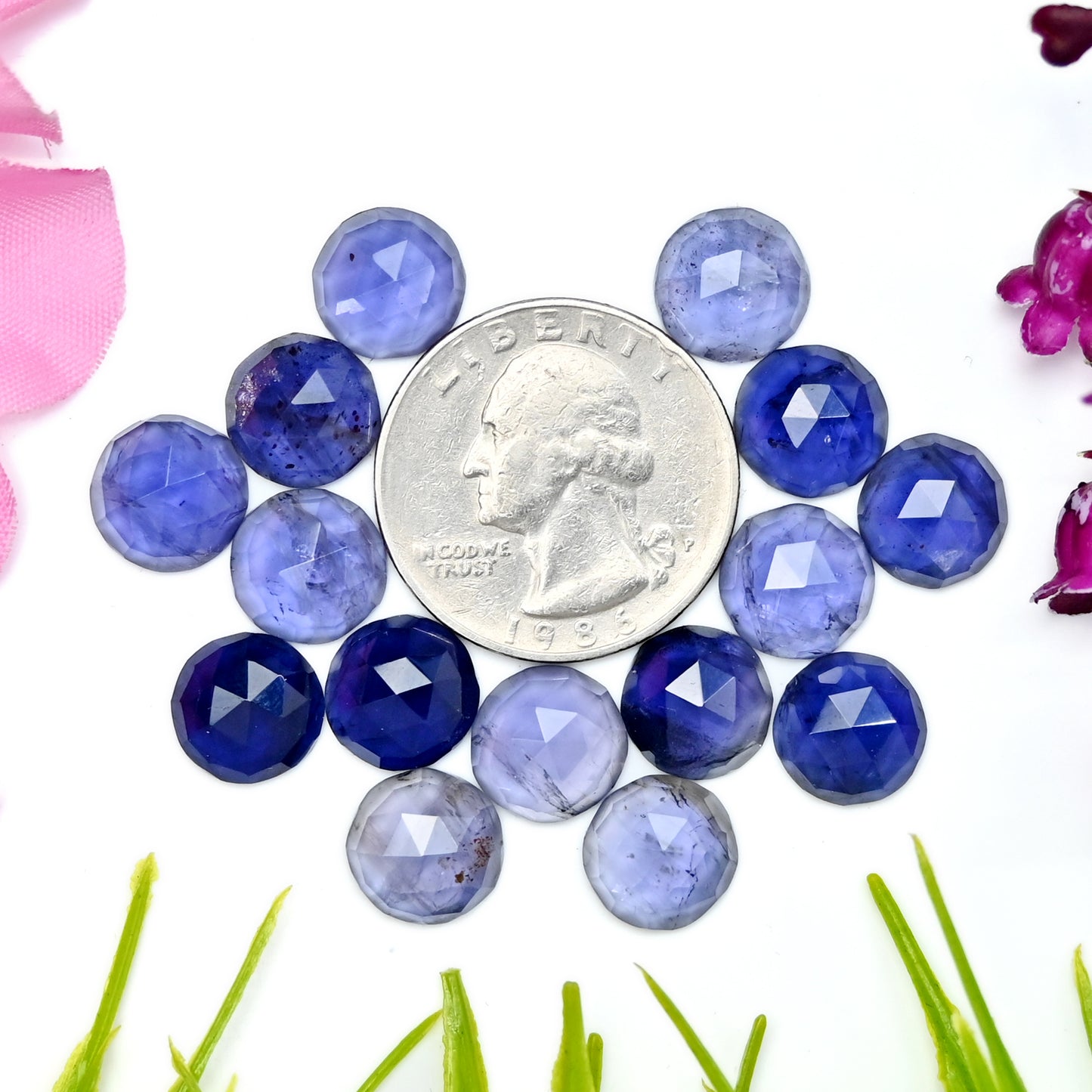 43.55cts Natural Iolite 10mm Calibrated Rose Cut Cabochon Round Shape AA Grade Gemstone Parcel -Total 15 Pcs