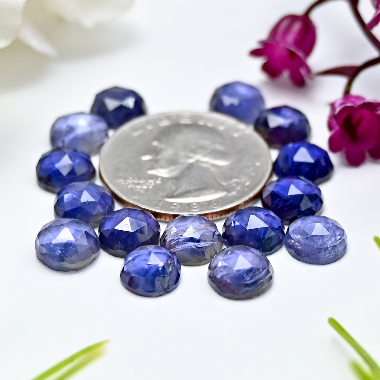 Calibrated Natural Iolite Faceted Rose Cut Cabochon 8mm