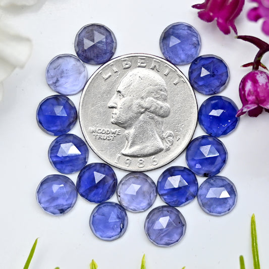 Calibrated Natural Iolite Faceted Rose Cut Cabochon 8mm
