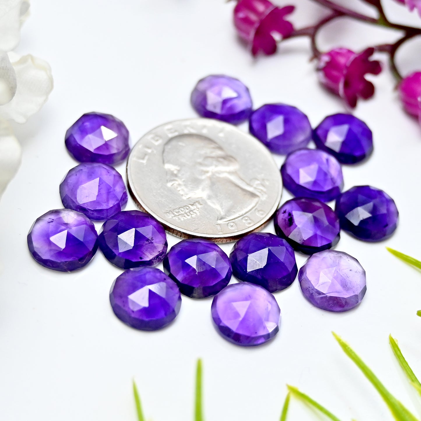 Calibrated Natural Amethyst Faceted Rose Cut Cabochon 10mm