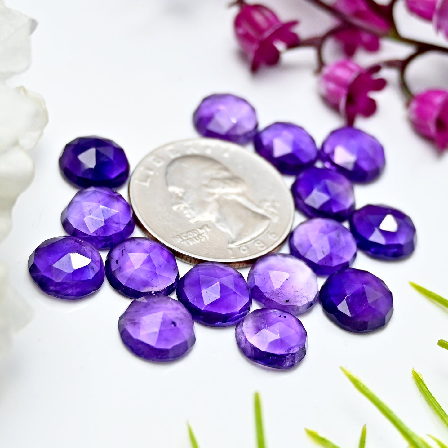 Calibrated Natural Amethyst Faceted Rose Cut Cabochon 10mm