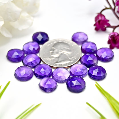 47,5 ct natürlicher Amethyst, 10 mm, kalibrierter Cabochon im Rosenschliff, runde Form, Edelsteinpaket der Güteklasse AA, insgesamt 15 Stück