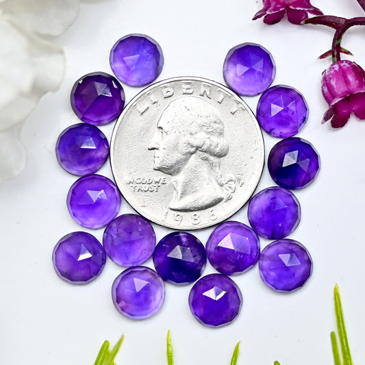Calibrated Natural Amethyst Faceted Rose Cut Cabochon 8mm