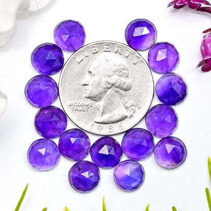 31,3 ct natürlicher Amethyst, 8 mm, kalibrierter Cabochon im Rosenschliff, runde Form, Edelsteinpaket der Güteklasse AA, insgesamt 15 Stück