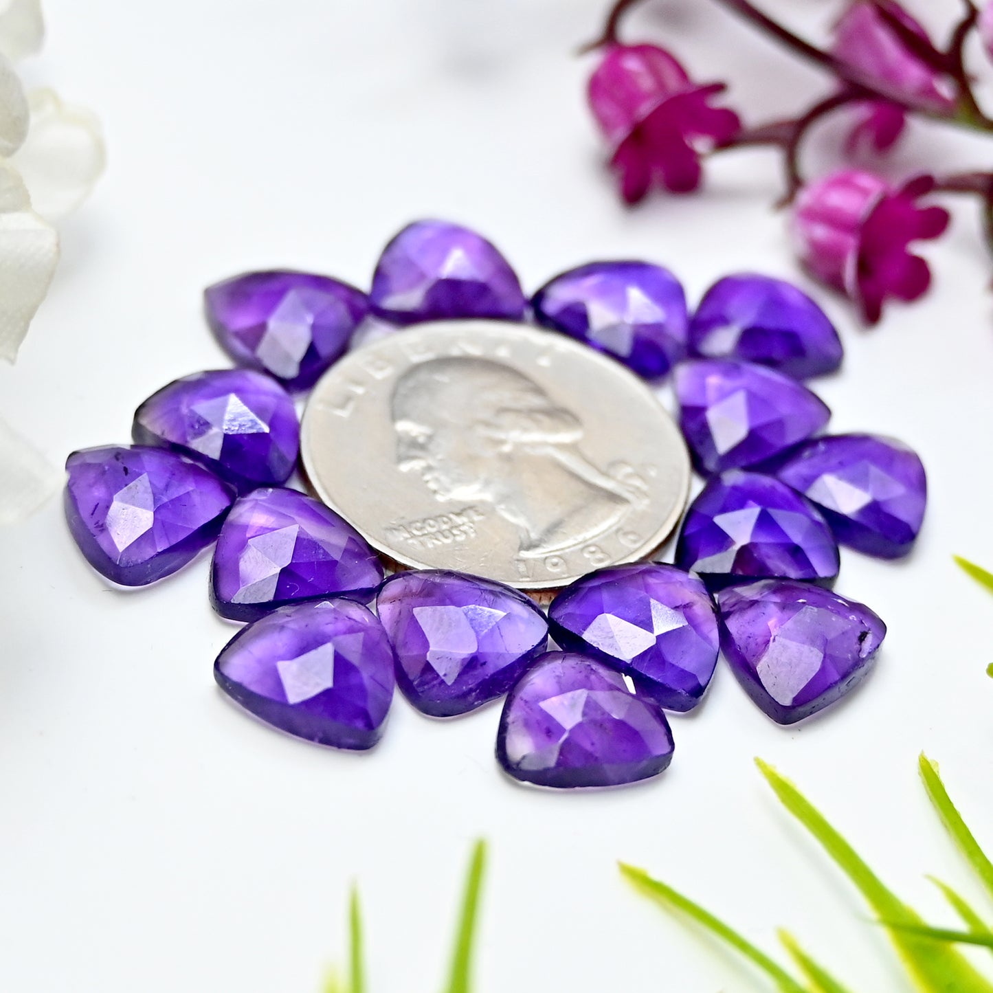 Calibrated Natural Amethyst Faceted Rose Cut Cabochon 10x10mm