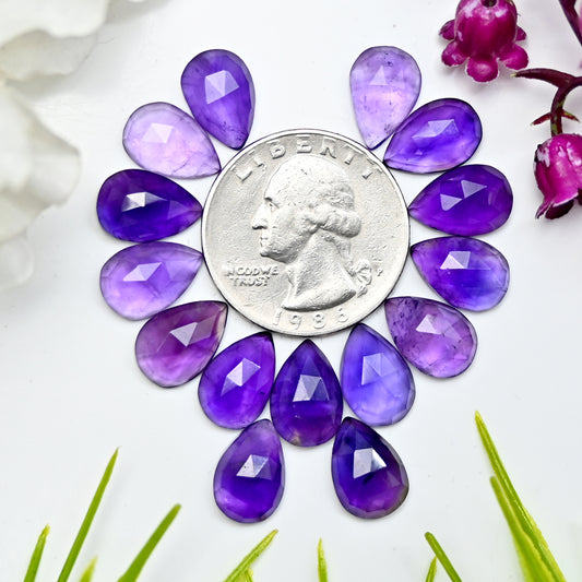 Calibrated Natural Amethyst Faceted Rose Cut Cabochon 8x12mm