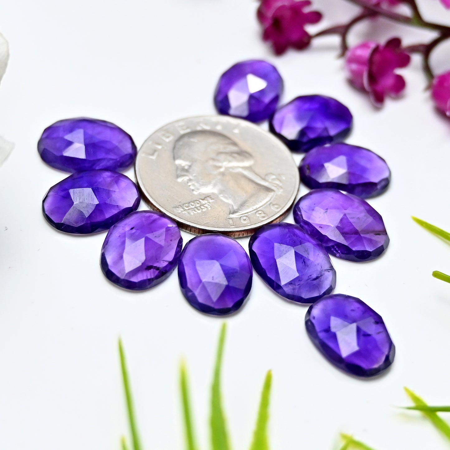Calibrated Natural Amethyst Faceted Rose Cut Cabochon 10x14mm