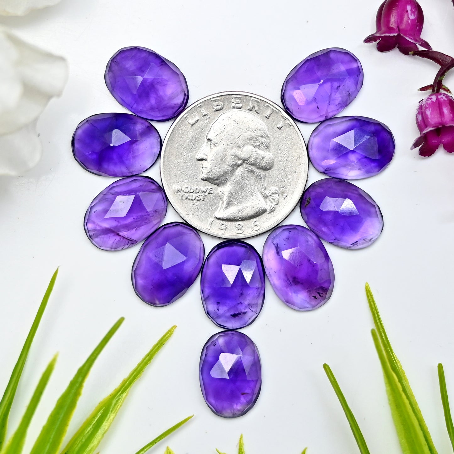 Calibrated Natural Amethyst Faceted Rose Cut Cabochon 10x14mm