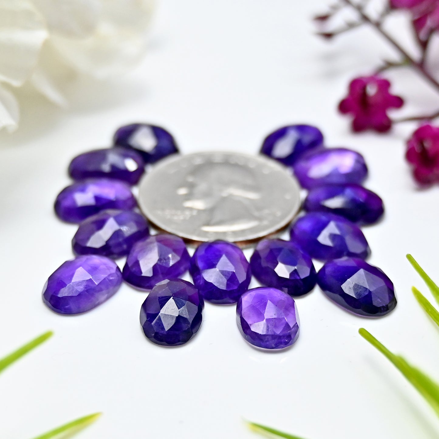 Calibrated Natural Amethyst Faceted Rose Cut Cabochon 8x12mm