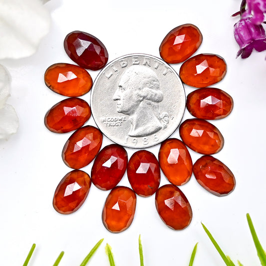 61.95cts Natural Hessonite 8x12mm Garnet Calibrated Rose Cut Cabochon Oval Shape AA Grade Gemstone Parcel -Total 15 Pcs