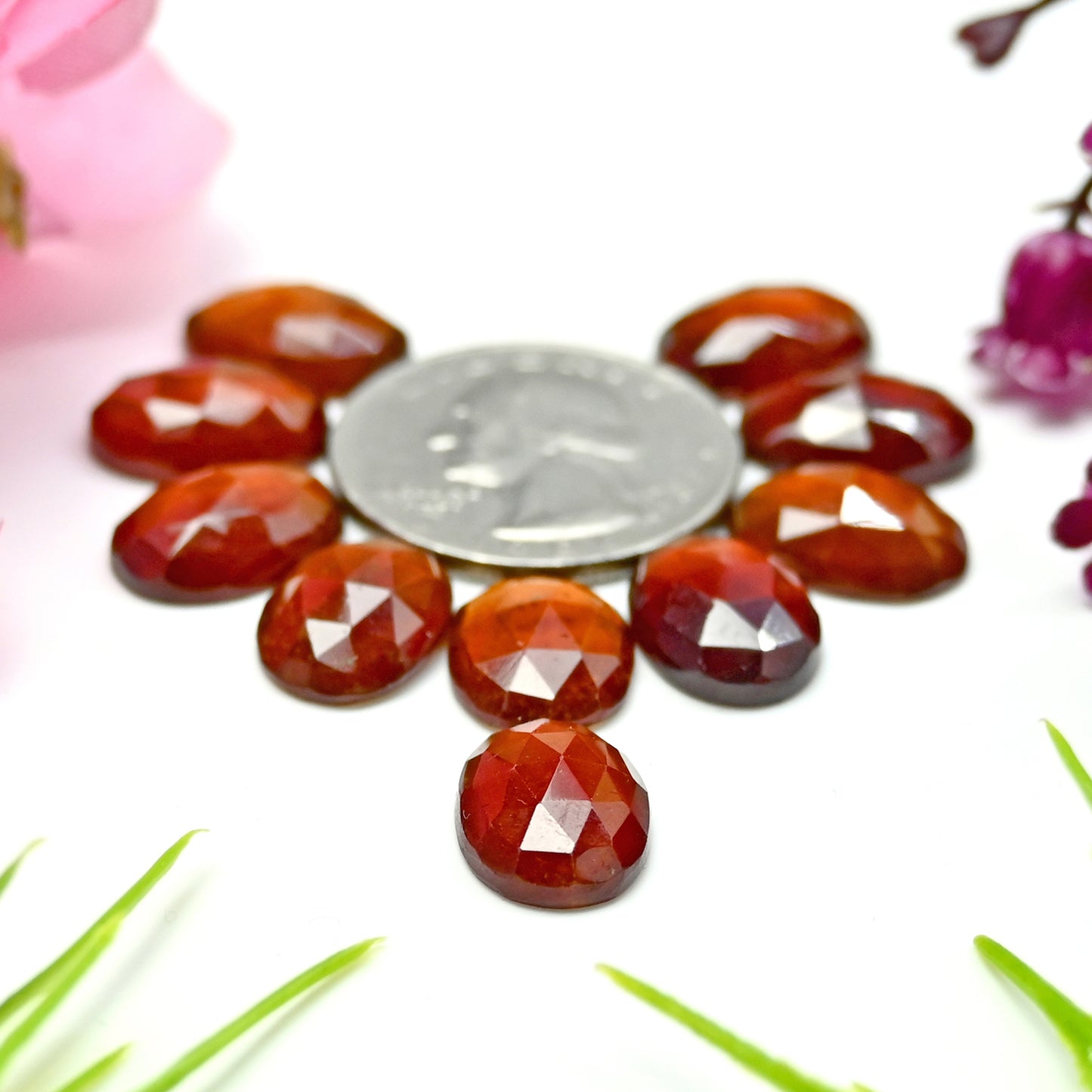 60.95cts Natural Hessonite 10x14mm Garnet Calibrated Rose Cut Cabochon Oval Shape AA Grade Gemstone Parcel -Total 10 Pcs