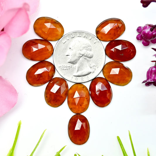 60.95cts Natural Hessonite 10x14mm Garnet Calibrated Rose Cut Cabochon Oval Shape AA Grade Gemstone Parcel -Total 10 Pcs