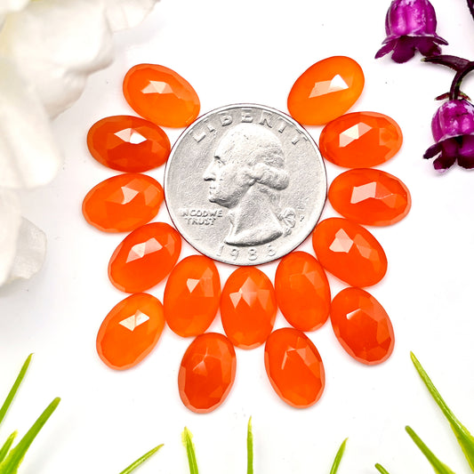 47.25cts Natural Carnelian 8x12mm Calibrated Rose Cut Oval Shape AA Grade Gemstone Parcel -Total 15 Pcs