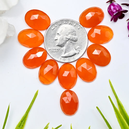 Calibrated Natural Carnelian Faceted Rose Cut Cabochon 10x14mm
