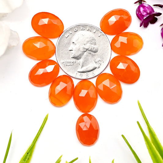 46.25cts Natural Carnelian 10x14mm Calibrated Rose Cut Cabochon Oval Shape AA Grade Gemstone Parcel -Total 10 Pcs