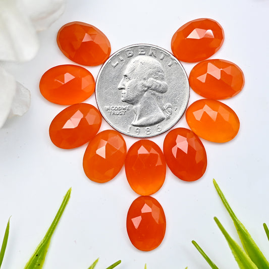Calibrated Natural Carnelian Faceted Rose Cut Cabochon 10x14mm