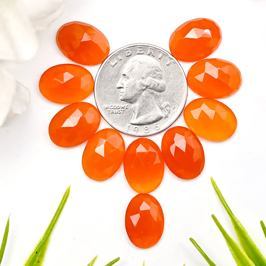 47.05cts Natural Carnelian 10x14mm Calibrated Rose Cut Cabochon Oval Shape AA Grade Gemstone Parcel -Total 10 Pcs