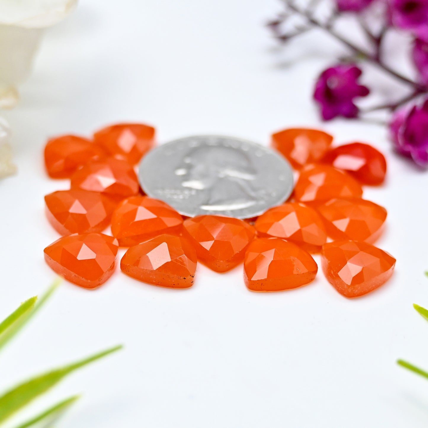 Calibrated Natural Carnelian Faceted Rose Cut Cabochon 10x10mm
