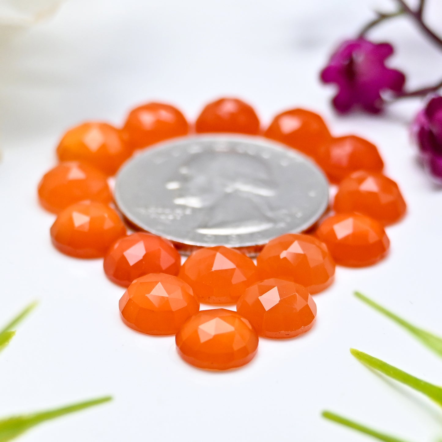 Calibrated Natural Carnelian Faceted Rose Cut Cabochon 8mm