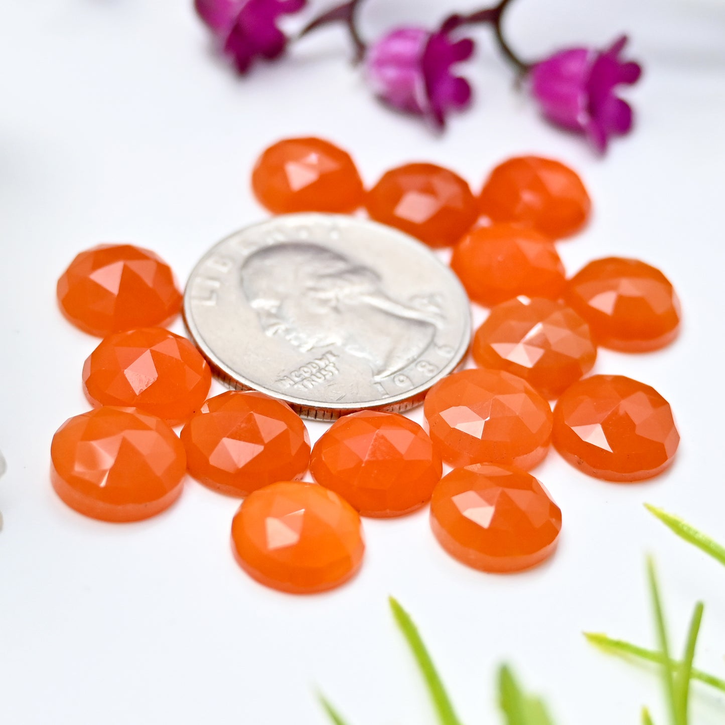 Calibrated Natural Carnelian Faceted Rose Cut Cabochon 10mm