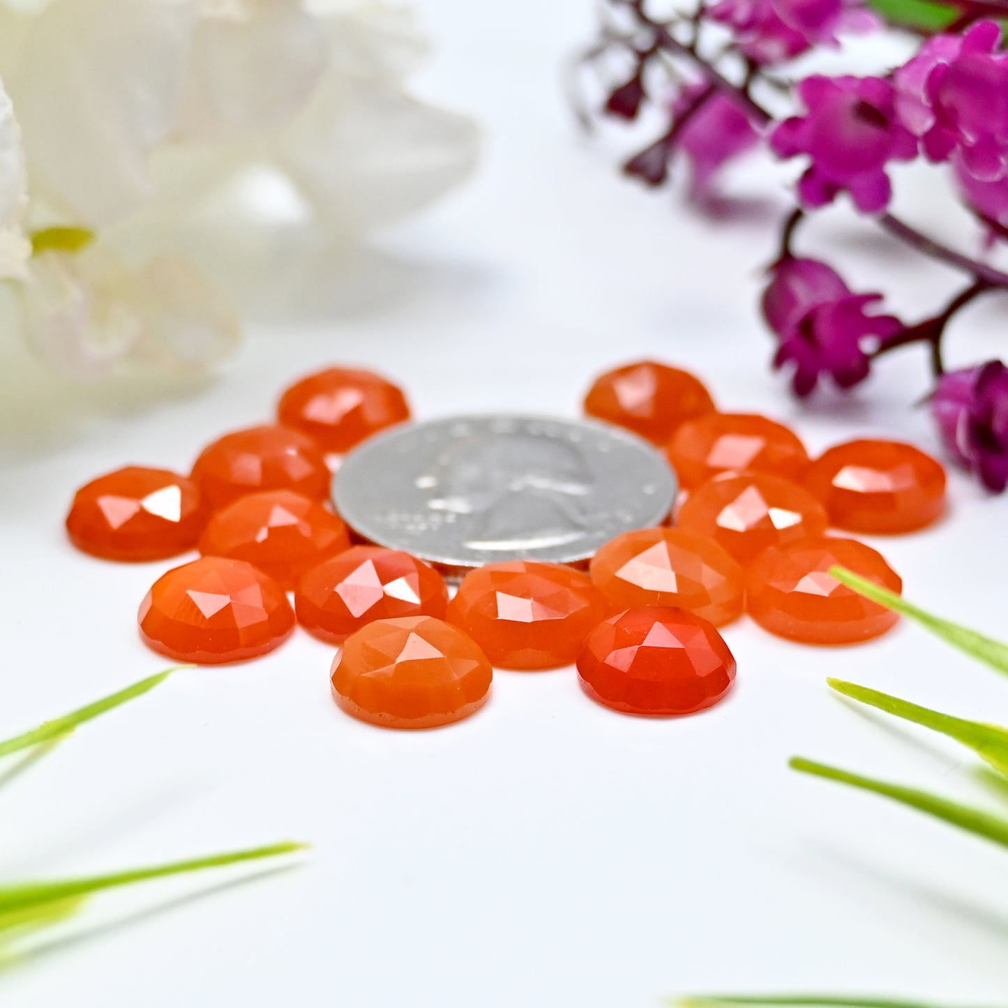 Calibrated Natural Carnelian Faceted Rose Cut Cabochon 10mm