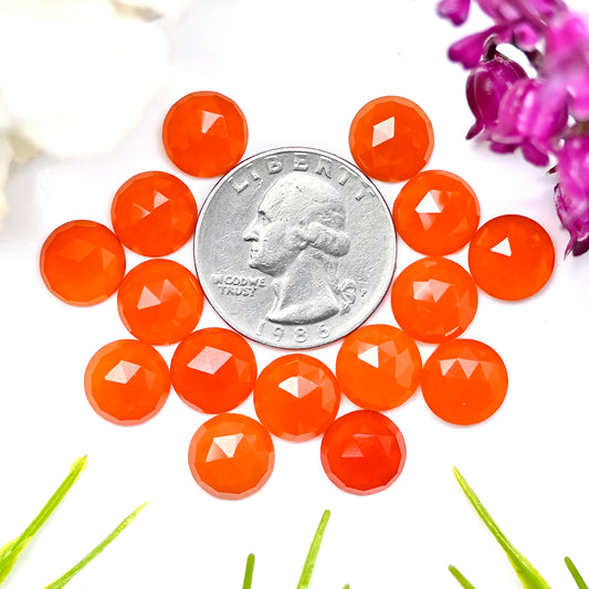 47.75cts Natural Carnelian 10mm Calibrated Rose Cut Cabochon Round Shape AA Grade Gemstone Parcel -Total 15 Pcs