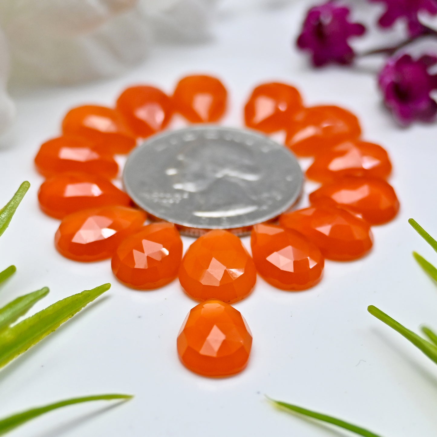 Calibrated Natural Carnelian Faceted Rose Cut Cabochon 8x12mm