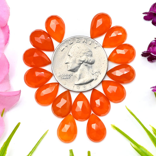 42.3cts Natural Carnelian 8x12mm Calibrated Rose Cut Cabochon Pear Shape AA Grade Gemstone Parcel -Total 15 Pcs