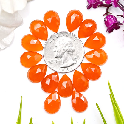 53.1cts Natural Carnelian 9x13mm Rose Cut Cabochon Pear Shape AA Grade Gemstone Parcel -Total 15 Pcs