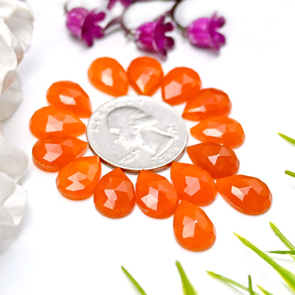 54.30cts Natural Carnelian 9x13mm Rose Cut Cabochon Pear Shape AA Grade Gemstone Parcel -Total 15 Pcs