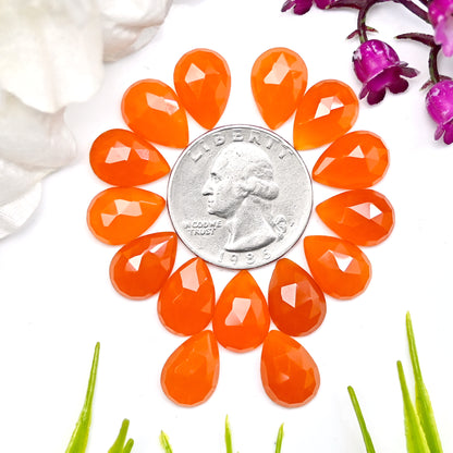 54.30cts Natural Carnelian 9x13mm Rose Cut Cabochon Pear Shape AA Grade Gemstone Parcel -Total 15 Pcs