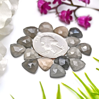 45.70cts Grey Moonstone Rose Cut Cabochon 10x10mm Trillion Shape AA Grade Gemstone Parcel - Total 15 Pcs