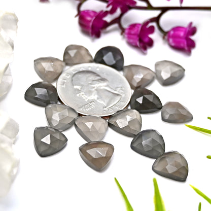 45.80cts Grey Moonstone Rose Cut Cabochon 10x10mm Trillion Shape AA Grade Gemstone Parcel - Total 15 Pcs