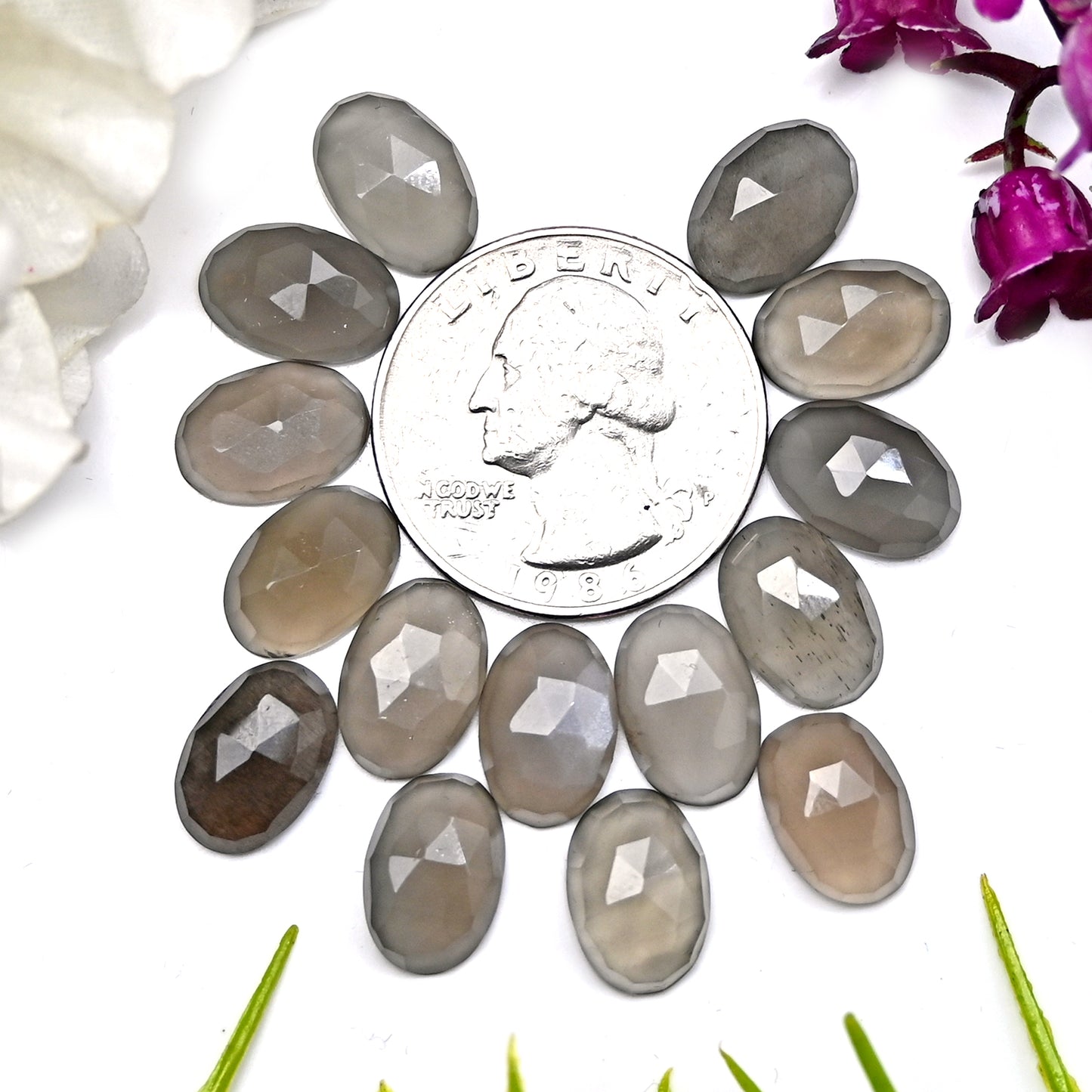 46.95cts Grey Moonstone Rose Cut Cabochon 8x12mm Oval Shape AA Grade Gemstone Parcel - Total 15 Pcs