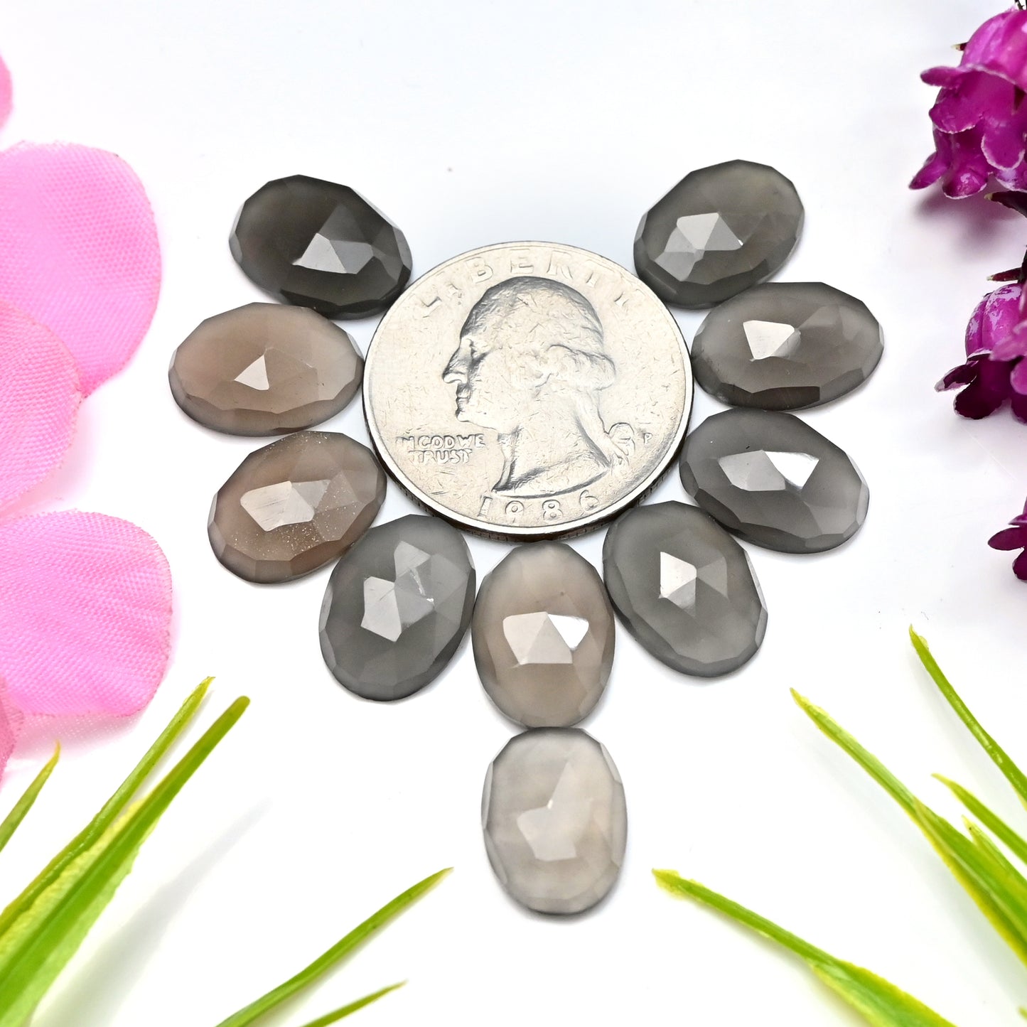 43.95cts Grey Moonstone Rose Cut Cabochon 10x14mm Oval Shape AA Grade Gemstone Parcel - Total 10 Pcs