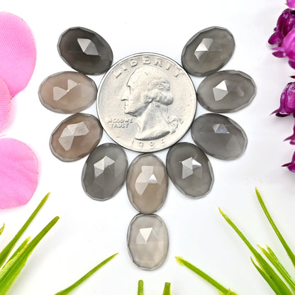 43.95cts Grey Moonstone Rose Cut Cabochon 10x14mm Oval Shape AA Grade Gemstone Parcel - Total 10 Pcs