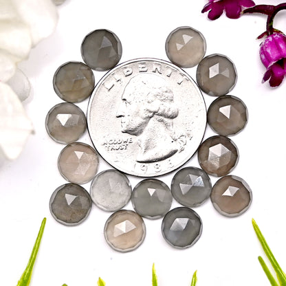 29.20cts Grey Moonstone Rose Cut Cabochon 8mm Round Shape AA Grade Gemstone Parcel - Total 15 Pcs