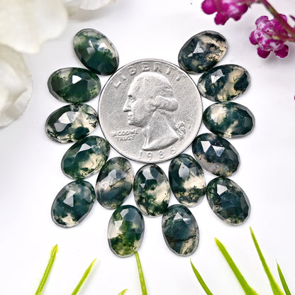 46.65cts Moss Agate Rosecut Cabochon 8x12mm Oval Shape AA Grade Gemstone Parcel -Total 15 Pcs