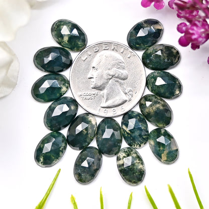 45.7cts Moss Agate Rosecut Cabochon 8x12mm Oval Shape AA Grade Gemstone Parcel -Total 15 Pcs