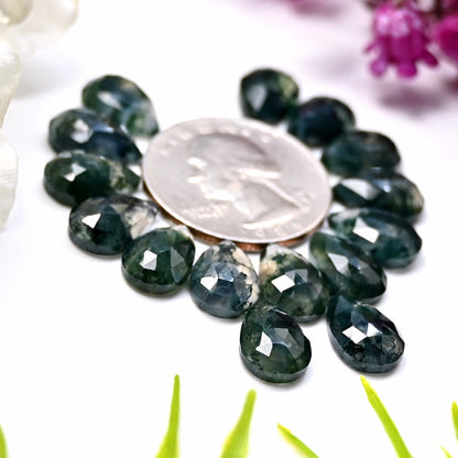 43.5cts Moss Agate Rosecut Cabochon 8x12mm Tear Drop Shape AA Grade Gemstone Parcel -Total 15 Pcs