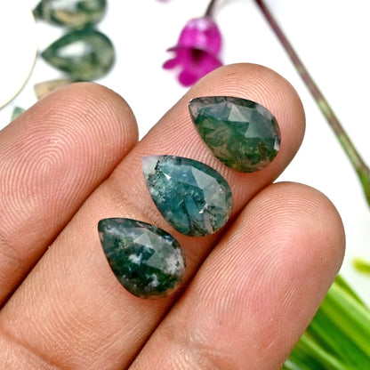 42.35cts Moss Agate Rosecut Cabochon 8x12mm Tear Drop Shape AA Grade Gemstone Parcel -Total 15 Pcs