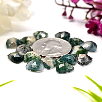 41.55cts Moss Agate Rosecut Cabochon 10x10mm Trillian Shape AA Grade Gemstone Parcel -Total 15 Pcs